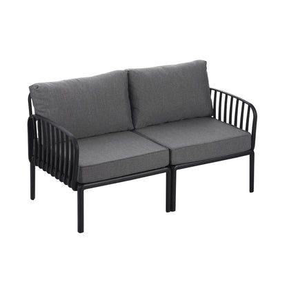 5 Piece Patio Conversation Sets, Modern Outdoor Patio Sectional Furniture Set with Square Coffee Table, Waterproof Thick Cushion Deep Seating for Porch, Balcony, Black & Dark Gray