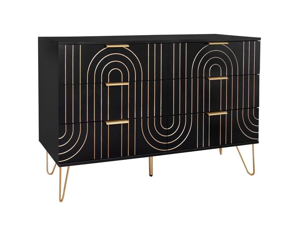 Modern 6 Drawer Dresser, Modern Dresser with Metal Handles, Storage Chest of Drawer, Wide Dresser Drawer Organizers with  Carving Design for Bedroom, Living Room, Hallway