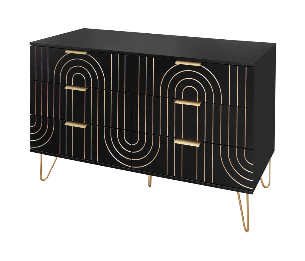 Modern 6 Drawer Dresser, Modern Dresser with Metal Handles, Storage Chest of Drawer, Wide Dresser Drawer Organizers with  Carving Design for Bedroom, Living Room, Hallway