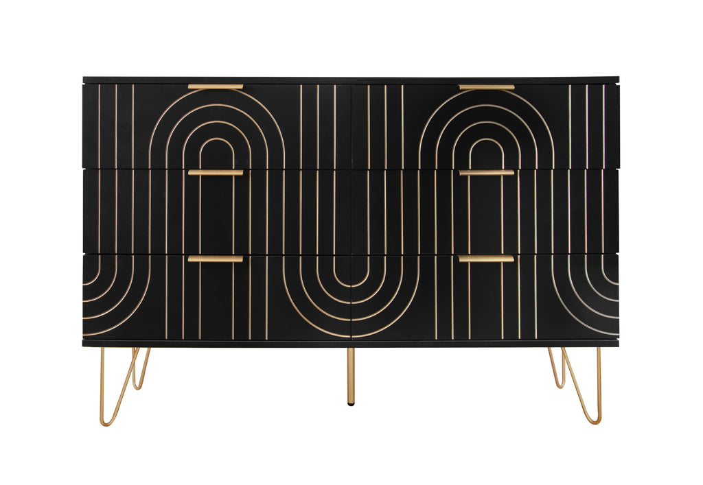 Modern 6 Drawer Dresser, Modern Dresser with Metal Handles, Storage Chest of Drawer, Wide Dresser Drawer Organizers with  Carving Design for Bedroom, Living Room, Hallway