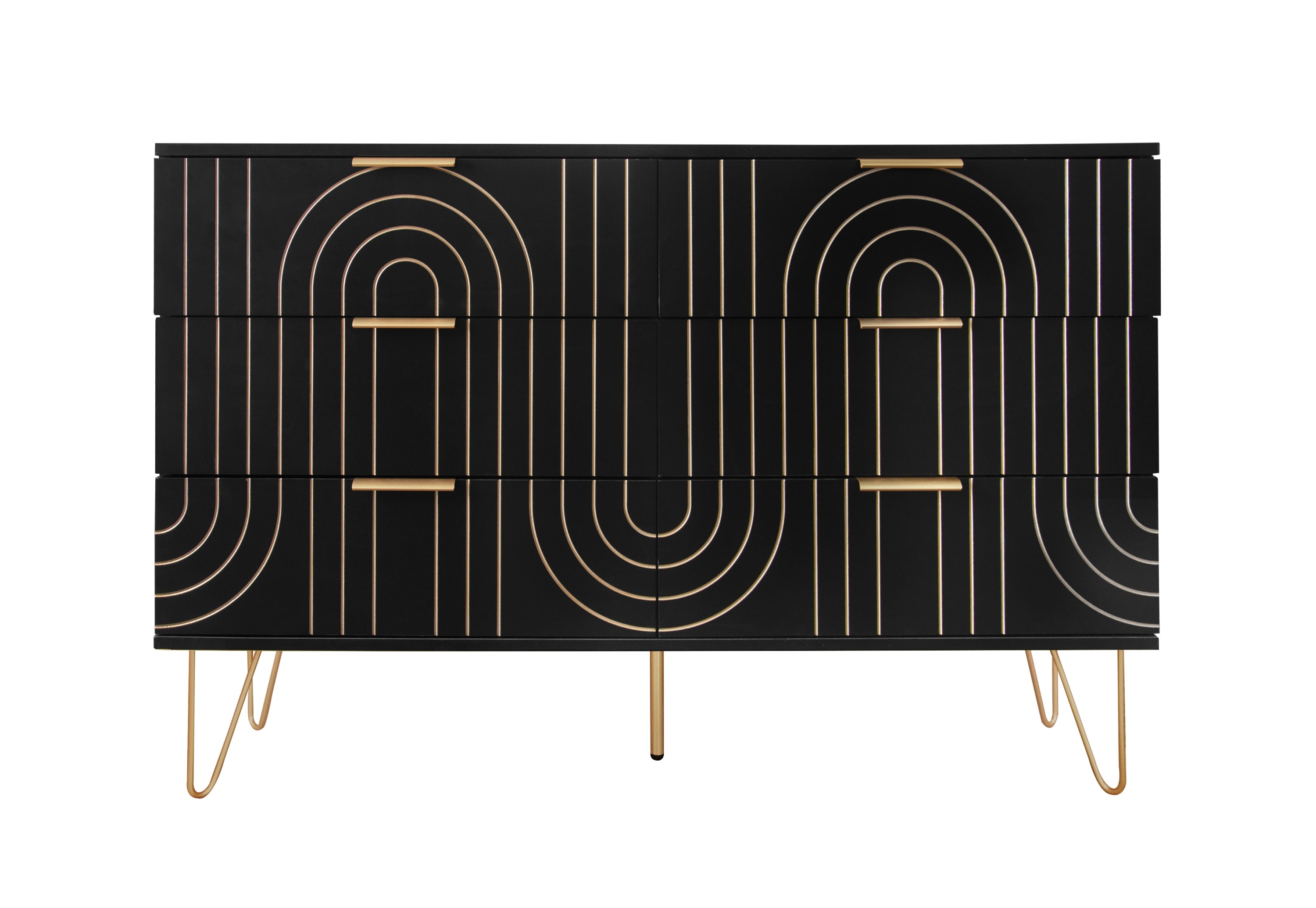 Modern 6 Drawer Dresser, Modern Dresser with Metal Handles, Storage Chest of Drawer, Wide Dresser Drawer Organizers with  Carving Design for Bedroom, Living Room, Hallway