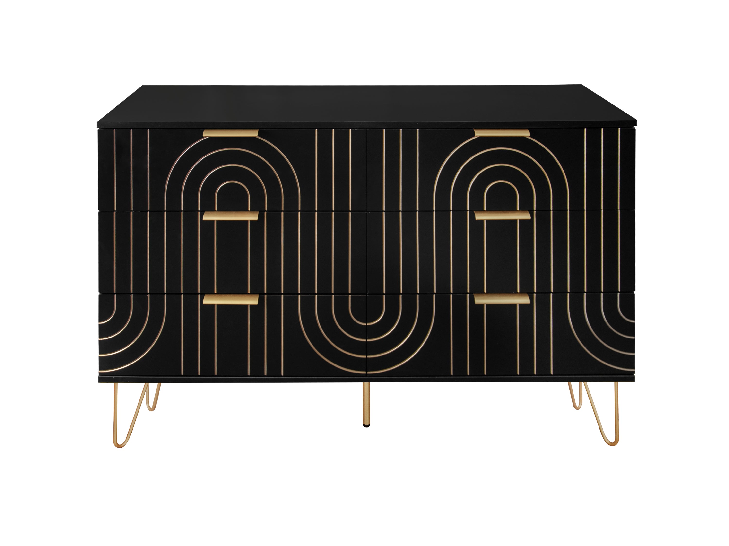 Modern 6 Drawer Dresser, Modern Dresser with Metal Handles, Storage Chest of Drawer, Wide Dresser Drawer Organizers with  Carving Design for Bedroom, Living Room, Hallway