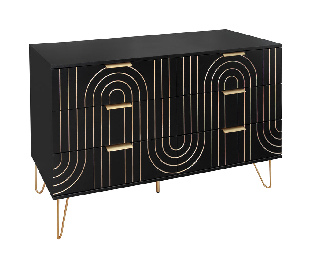 Modern 6 Drawer Dresser, Modern Dresser with Metal Handles, Storage Chest of Drawer, Wide Dresser Drawer Organizers with  Carving Design for Bedroom, Living Room, Hallway