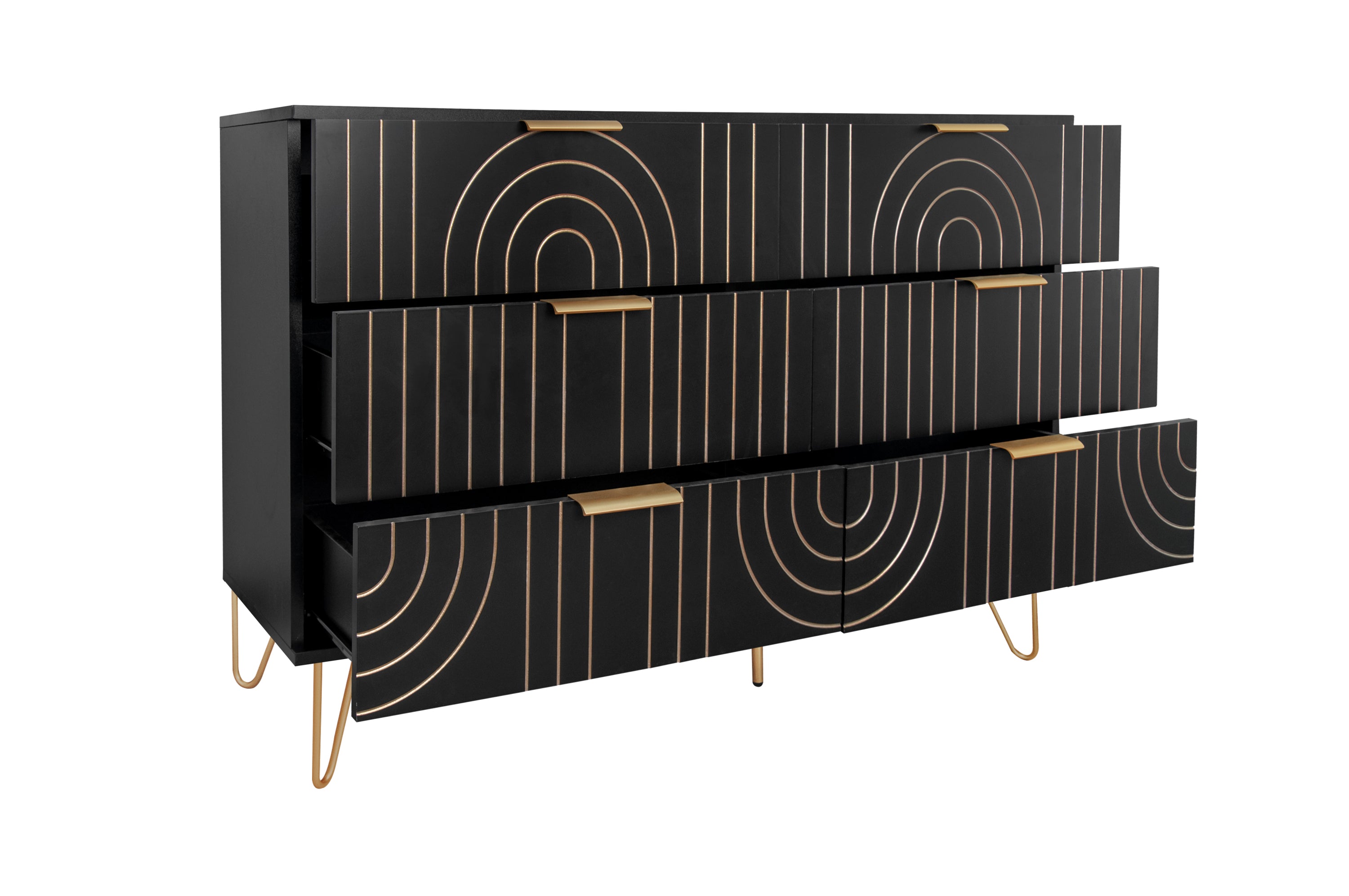 Modern 6 Drawer Dresser, Modern Dresser with Metal Handles, Storage Chest of Drawer, Wide Dresser Drawer Organizers with  Carving Design for Bedroom, Living Room, Hallway