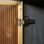 64-Inch Wavy TV Cabinet, Round Sideboard, Wooden Vertical Stripe Storage Cabinet, Aluminum Door Framed Tempered Glass Cabinet for Living Room/Bedroom/Entryway. Black,64''W x 15''D x 24''H.