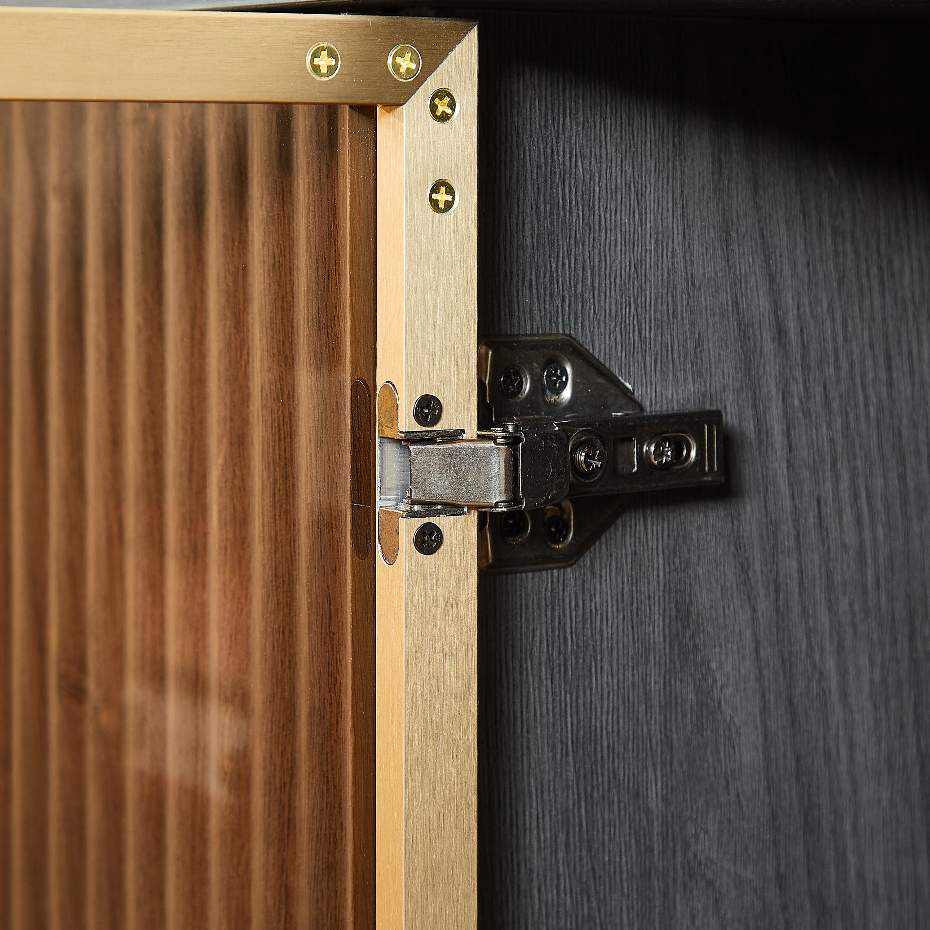 64-Inch Wavy TV Cabinet, Round Sideboard, Wooden Vertical Stripe Storage Cabinet, Aluminum Door Framed Tempered Glass Cabinet for Living Room/Bedroom/Entryway. Black,64''W x 15''D x 24''H.