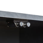 64-Inch Wavy TV Cabinet, Round Sideboard, Wooden Vertical Stripe Storage Cabinet, Aluminum Door Framed Tempered Glass Cabinet for Living Room/Bedroom/Entryway. Black,64''W x 15''D x 24''H.