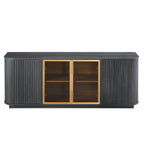 64-Inch Wavy TV Cabinet, Round Sideboard, Wooden Vertical Stripe Storage Cabinet, Aluminum Door Framed Tempered Glass Cabinet for Living Room/Bedroom/Entryway. Black,64''W x 15''D x 24''H.
