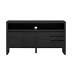 U_Style 60' 3-Door Sideboard with 3 Drawers - Modern Solid Ash Veneer MDF Sideboard, Semi-Open Shelf & Center Semi-Circular Cutout in Back Panel, Large Storage Cabinet for Living Room, Hallway, Dining