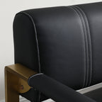 57.9 Width Modern Upholstery Faux Bonded Leather Loveseat Sofa for Living Room Accent Love Seats for Small Spaces 2 Seater Couch Sofa Office Apartment Studio Furniture with Golden Metal Arms,Black