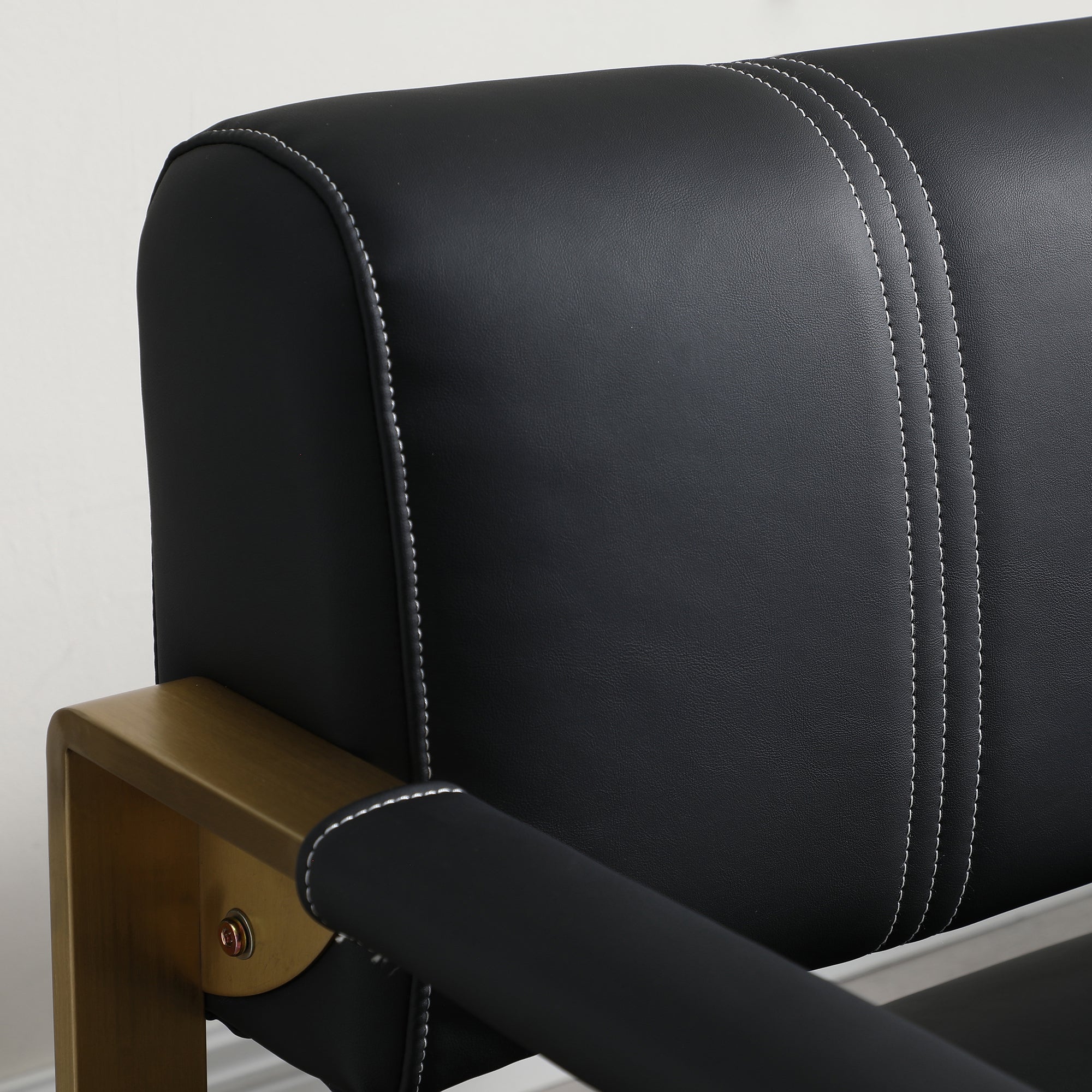 57.9 Width Modern Upholstery Faux Bonded Leather Loveseat Sofa for Living Room Accent Love Seats for Small Spaces 2 Seater Couch Sofa Office Apartment Studio Furniture with Golden Metal Arms,Black