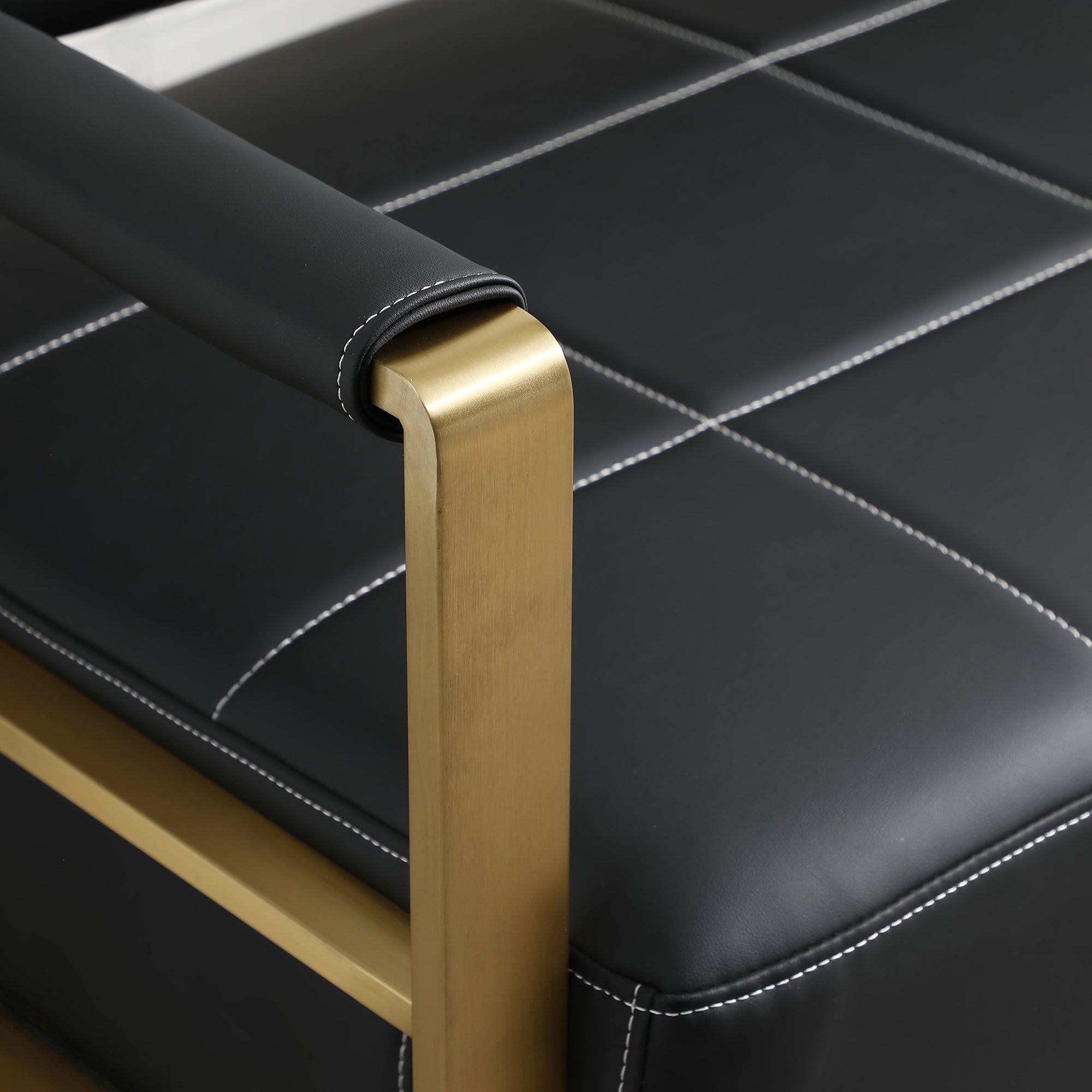 57.9 Width Modern Upholstery Faux Bonded Leather Loveseat Sofa for Living Room Accent Love Seats for Small Spaces 2 Seater Couch Sofa Office Apartment Studio Furniture with Golden Metal Arms,Black