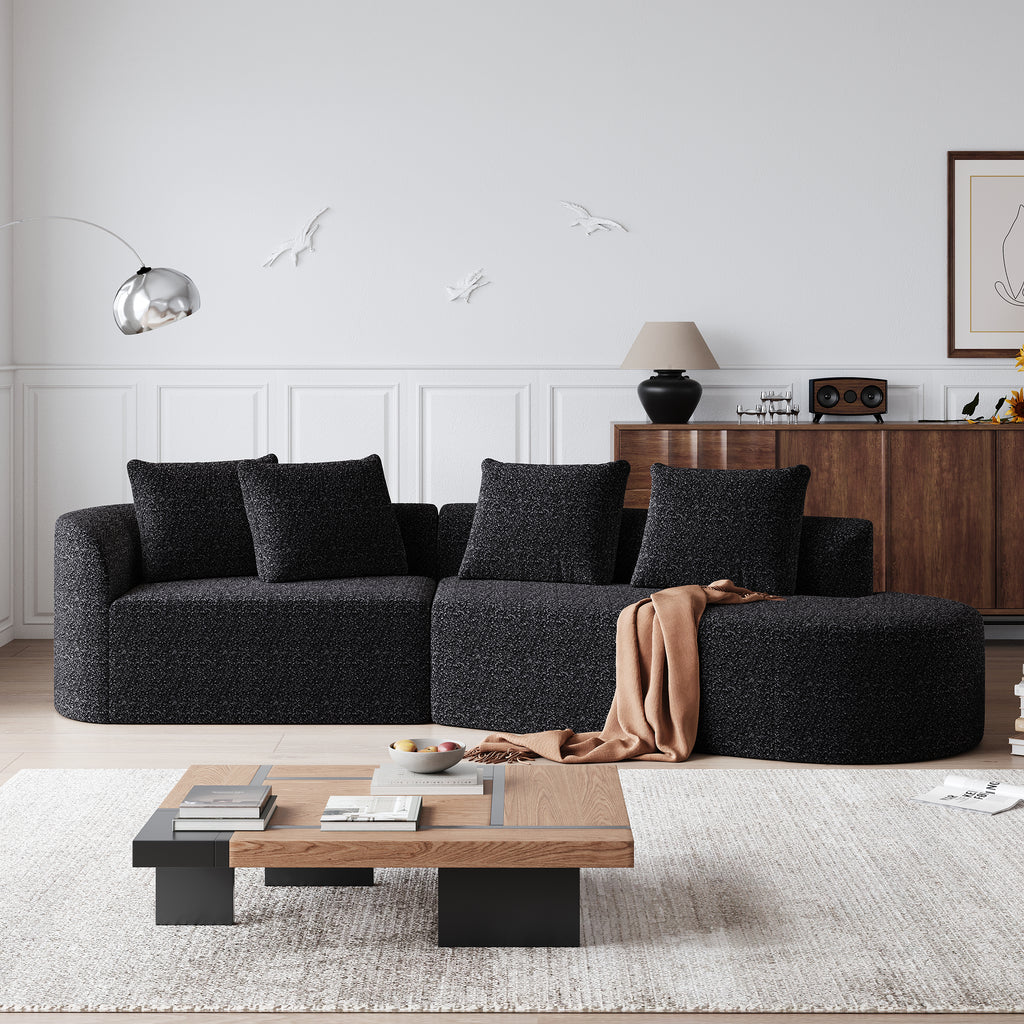 Modern Upholstered Oversized Sectional Sofa, 112-Inch Chenille 4-Seater Extra Deep & Wide Seat Curved Cloud Couch with 4 Throw Pillows, Free Combination Sofa Couch for Living Room,Bedroom