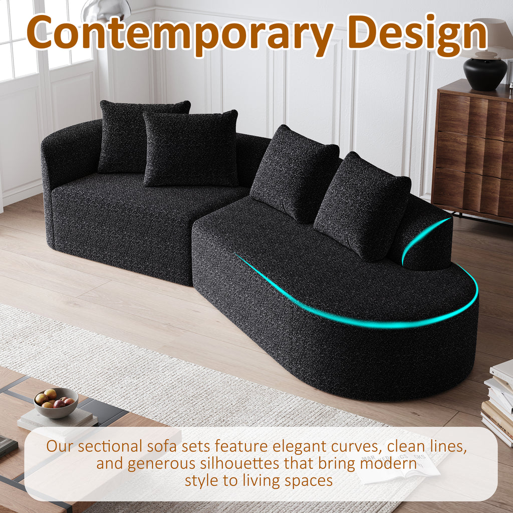 Modern Upholstered Oversized Sectional Sofa, 112-Inch Chenille 4-Seater Extra Deep & Wide Seat Curved Cloud Couch with 4 Throw Pillows, Free Combination Sofa Couch for Living Room,Bedroom