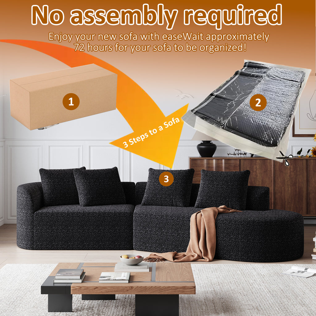 Modern Upholstered Oversized Sectional Sofa, 112-Inch Chenille 4-Seater Extra Deep & Wide Seat Curved Cloud Couch with 4 Throw Pillows, Free Combination Sofa Couch for Living Room,Bedroom