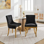 Chenille Dining Chairs, Modern Style with Curved Gold - Plated Legs & Rivet Trim, Upholstered Comfort for Dining/Lounge, Accent Seating with Textured Fabric & One - Piece Structure, Black,Set of 2