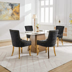 Chenille Dining Chairs, Modern Style with Curved Gold - Plated Legs & Rivet Trim, Upholstered Comfort for Dining/Lounge, Accent Seating with Textured Fabric & One - Piece Structure, Black,Set of 2