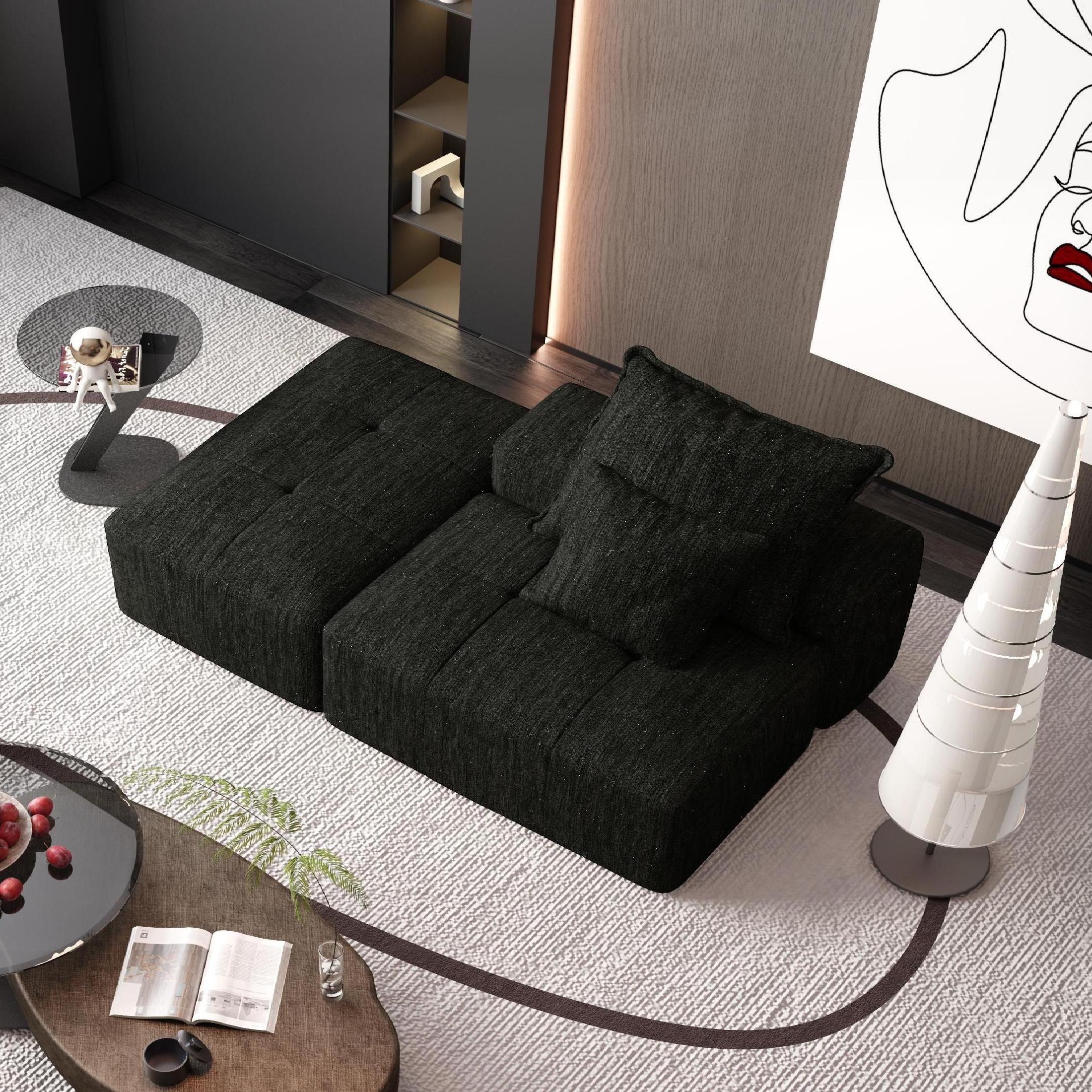 Modern Oversized Modular Sectional Sofa,Sparkling Chenille Fabric Soft Cushion Sofa with 2 Pillows,DIY Combination Tufted Sofa,No Assembly Required