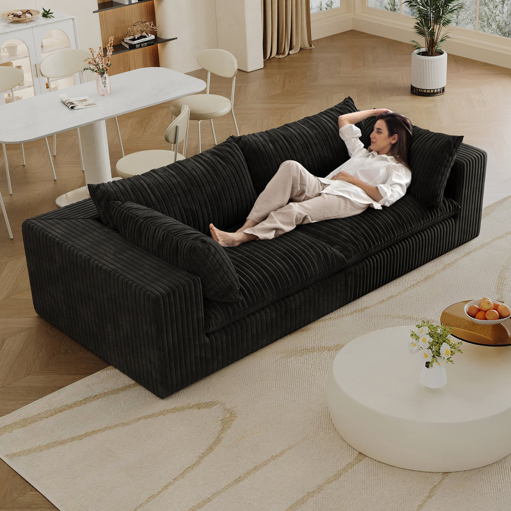39.8' Cloud Sofa,Corduroy Fabric,Deep Seat Couches,Double-layer design,Removable Cushion,No Assembly, DIY Combination for Living room, Bedroom,Conference room ,Apartment,Black Sofa