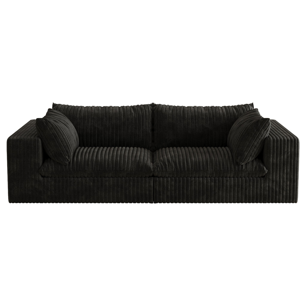 39.8' Cloud Sofa,Corduroy Fabric,Deep Seat Couches,Double-layer design,Removable Cushion,No Assembly, DIY Combination for Living room, Bedroom,Conference room ,Apartment,Black Sofa