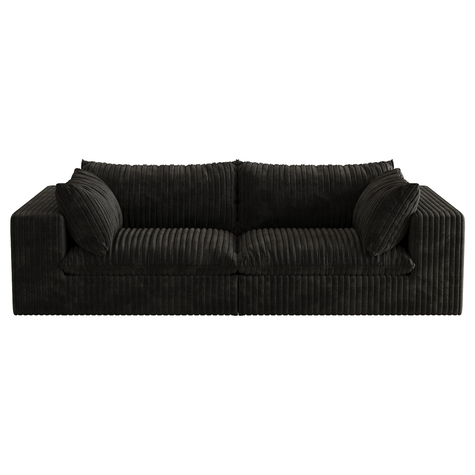 39.8' Cloud Sofa,Corduroy Fabric,Deep Seat Couches,Double-layer design,Removable Cushion,No Assembly, DIY Combination for Living room, Bedroom,Conference room ,Apartment,Black Sofa