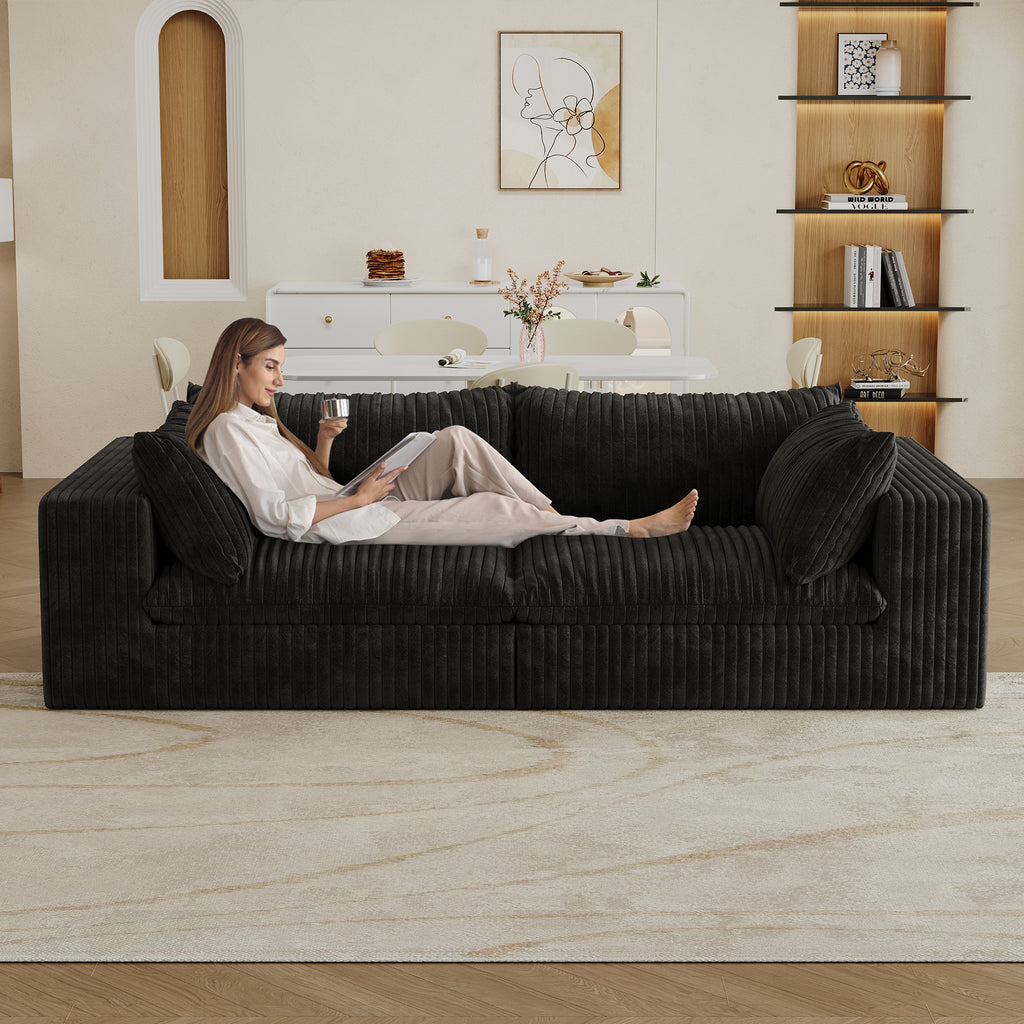 39.8' Cloud Sofa,Corduroy Fabric,Deep Seat Couches,Double-layer design,Removable Cushion,No Assembly, DIY Combination for Living room, Bedroom,Conference room ,Apartment,Black Sofa