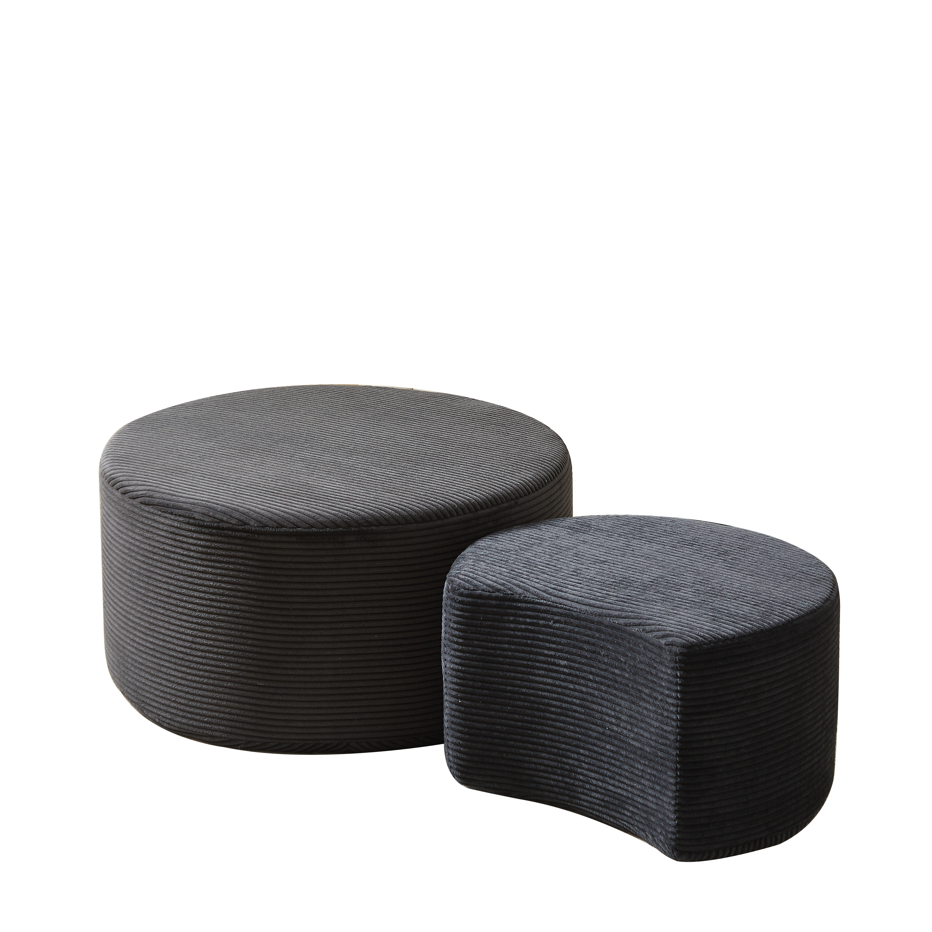 Nesting Coffee Table Set of 2,Upholstered Round Coffee Tables Set of 2 for Living Room, Modern Foam Round Coffee Table Side Table End Table Ottoman, No Assembly
