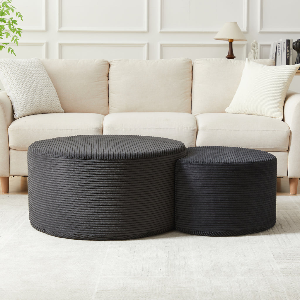 Nesting Coffee Table Set of 2,Upholstered Round Coffee Tables Set of 2 for Living Room, Modern Foam Round Coffee Table Side Table End Table Ottoman, No Assembly