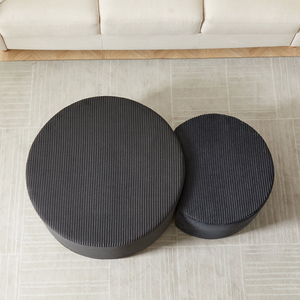 Nesting Coffee Table Set of 2,Upholstered Round Coffee Tables Set of 2 for Living Room, Modern Foam Round Coffee Table Side Table End Table Ottoman, No Assembly