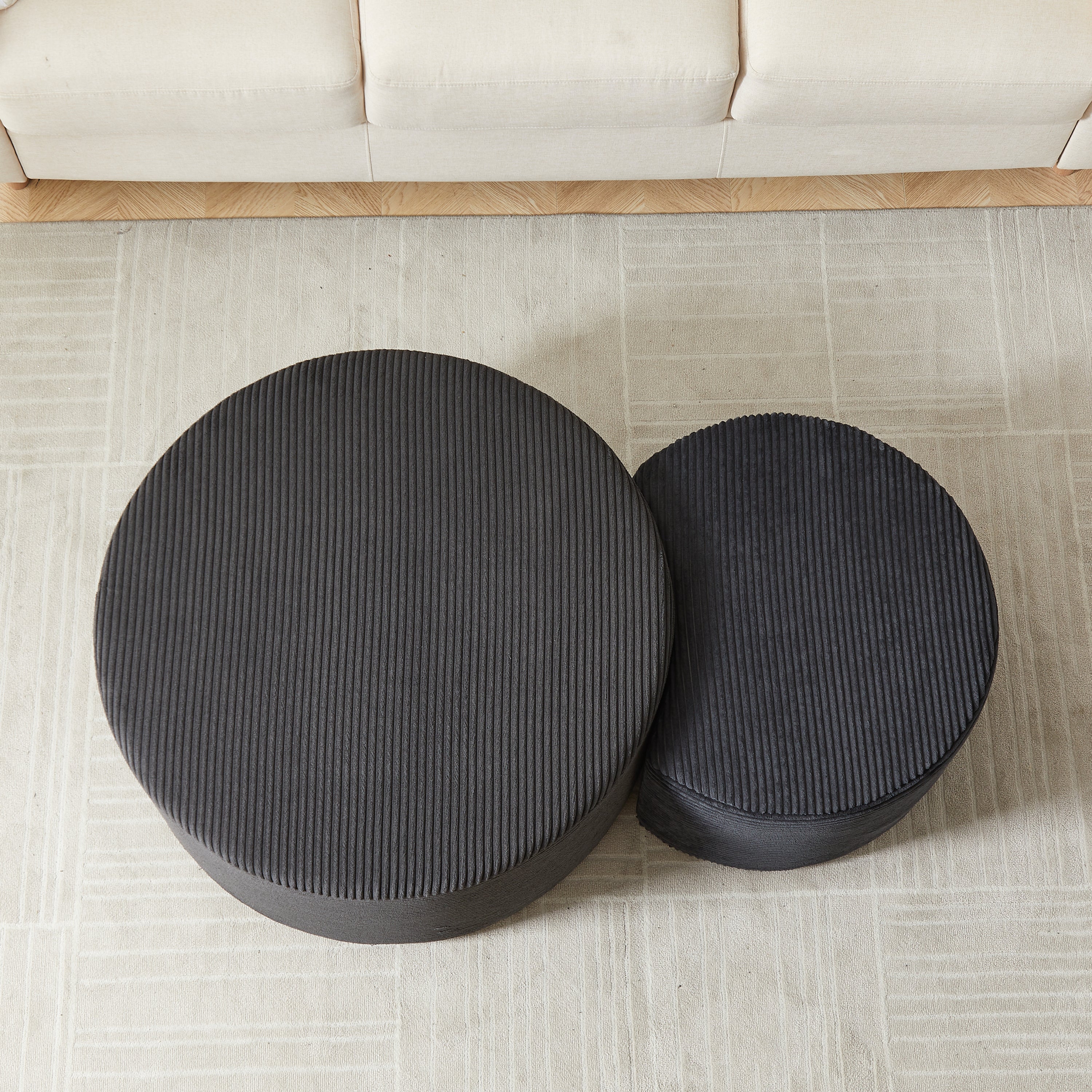 Nesting Coffee Table Set of 2,Upholstered Round Coffee Tables Set of 2 for Living Room, Modern Foam Round Coffee Table Side Table End Table Ottoman, No Assembly