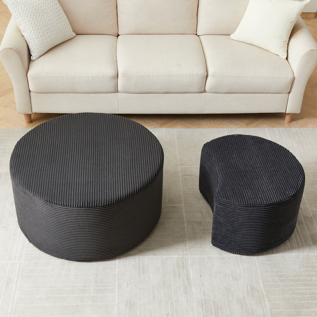 Nesting Coffee Table Set of 2,Upholstered Round Coffee Tables Set of 2 for Living Room, Modern Foam Round Coffee Table Side Table End Table Ottoman, No Assembly