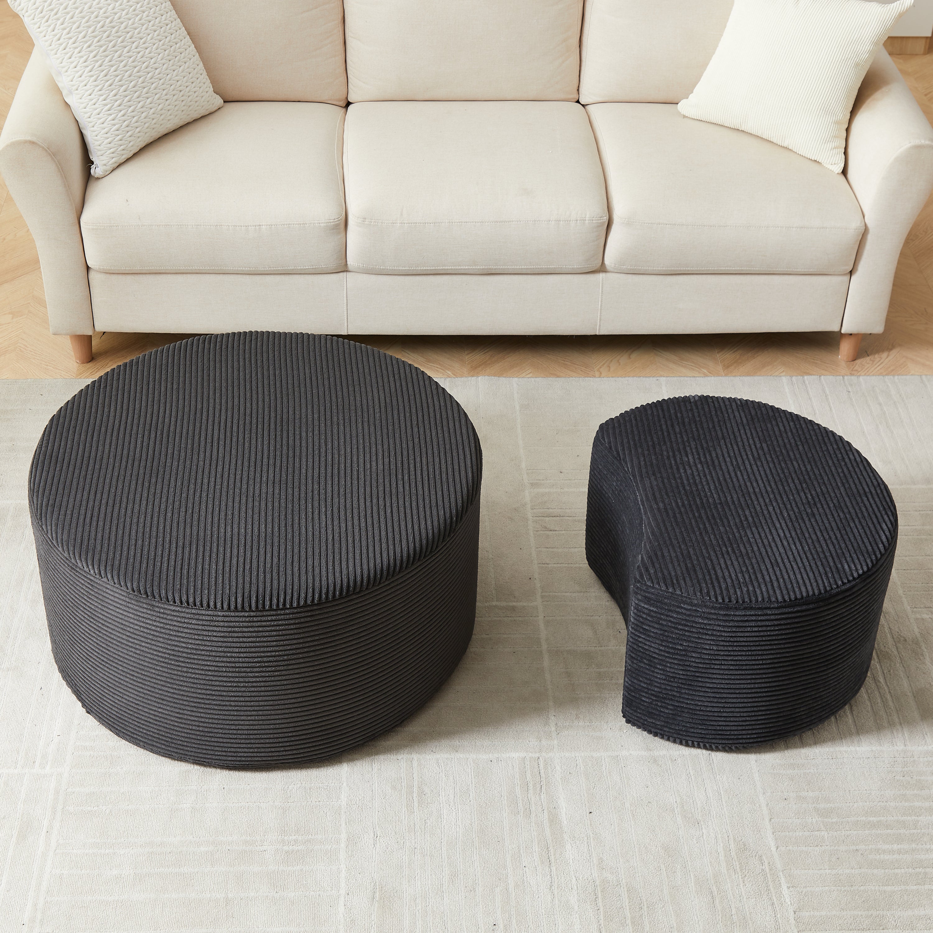 Nesting Coffee Table Set of 2,Upholstered Round Coffee Tables Set of 2 for Living Room, Modern Foam Round Coffee Table Side Table End Table Ottoman, No Assembly
