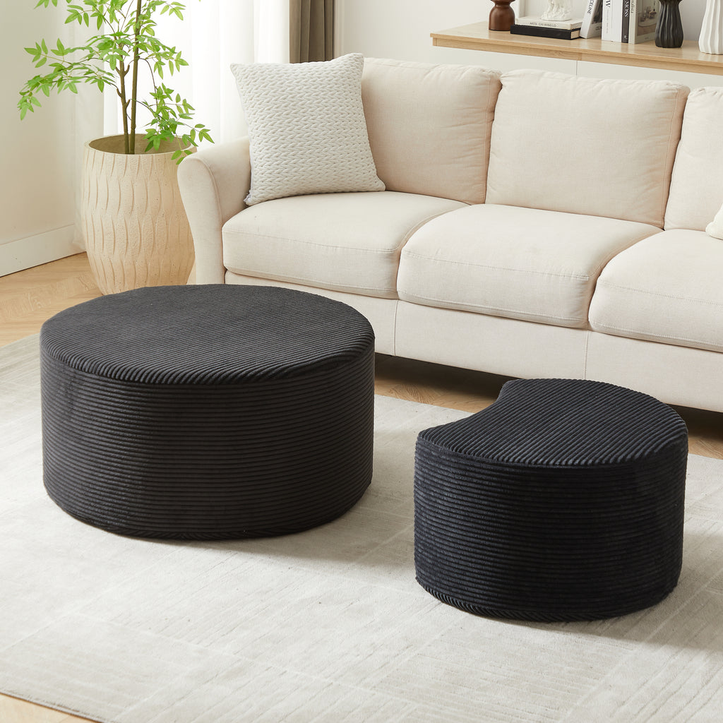 Nesting Coffee Table Set of 2,Upholstered Round Coffee Tables Set of 2 for Living Room, Modern Foam Round Coffee Table Side Table End Table Ottoman, No Assembly