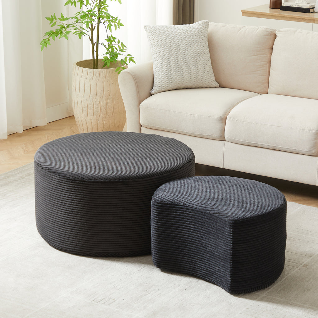 Nesting Coffee Table Set of 2,Upholstered Round Coffee Tables Set of 2 for Living Room, Modern Foam Round Coffee Table Side Table End Table Ottoman, No Assembly