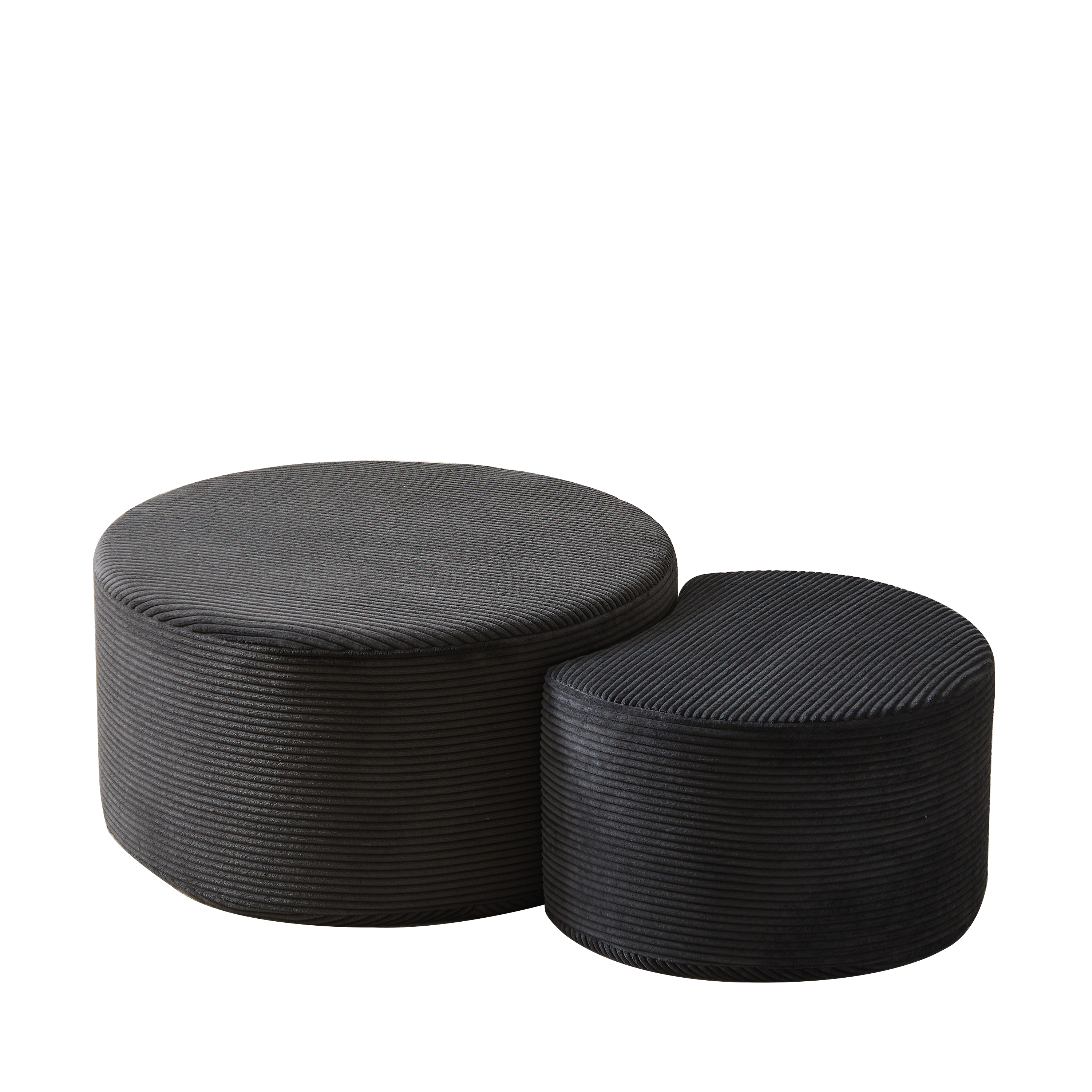 Nesting Coffee Table Set of 2,Upholstered Round Coffee Tables Set of 2 for Living Room, Modern Foam Round Coffee Table Side Table End Table Ottoman, No Assembly