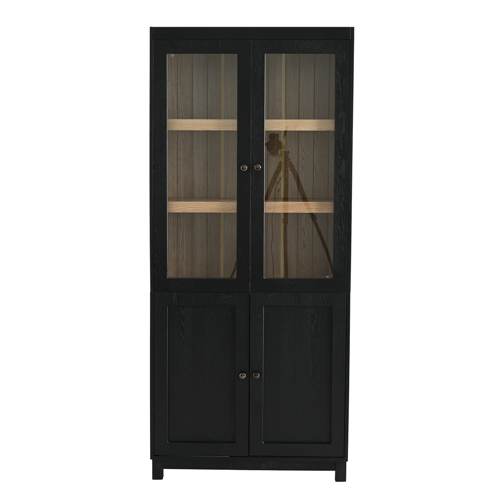74.5'' Tall Display Cabinet with Glass Doors, Modern Style China Cabinet, Curio Cabinet for Collectibles Figures Trophies, for Hallways Living Room, Kitchen, Home, Studio or Workspace - Black