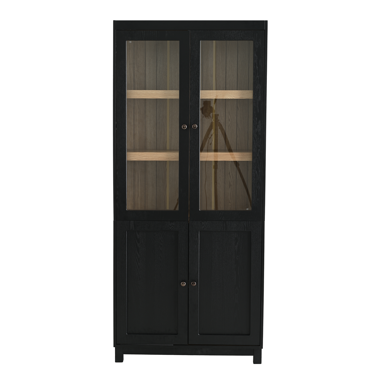 74.5'' Tall Display Cabinet with Glass Doors, Modern Style China Cabinet, Curio Cabinet for Collectibles Figures Trophies, for Hallways Living Room, Kitchen, Home, Studio or Workspace - Black