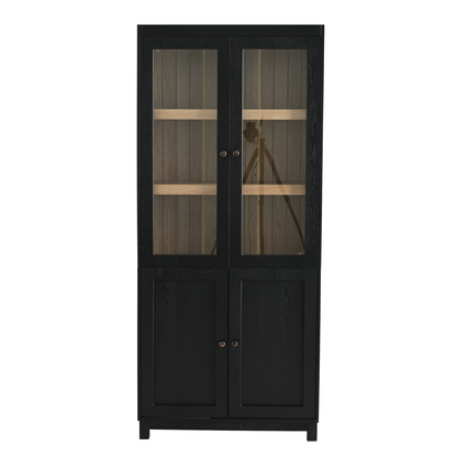 74.5'' Tall Display Cabinet with Glass Doors, Modern Style China Cabinet, Curio Cabinet for Collectibles Figures Trophies, for Hallways Living Room, Kitchen, Home, Studio or Workspace - Black