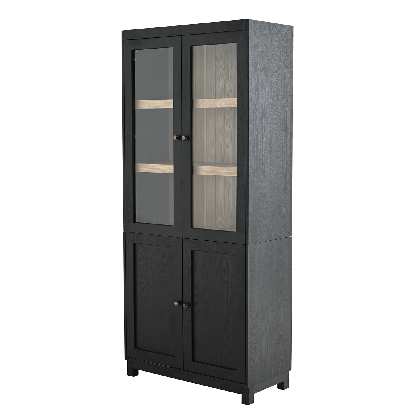 74.5'' Tall Display Cabinet with Glass Doors, Modern Style China Cabinet, Curio Cabinet for Collectibles Figures Trophies, for Hallways Living Room, Kitchen, Home, Studio or Workspace - Black