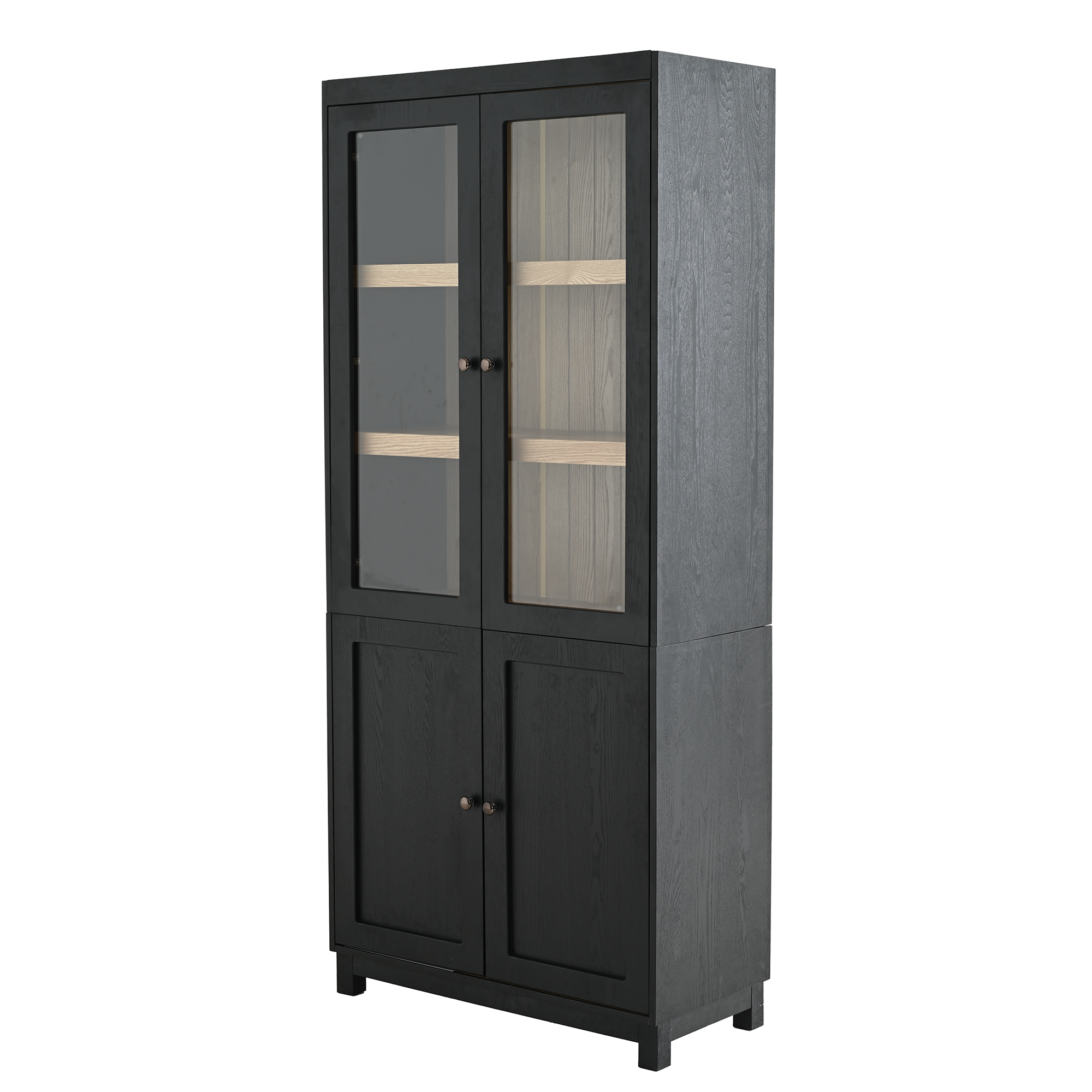 74.5'' Tall Display Cabinet with Glass Doors, Modern Style China Cabinet, Curio Cabinet for Collectibles Figures Trophies, for Hallways Living Room, Kitchen, Home, Studio or Workspace - Black