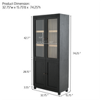 74.5'' Tall Display Cabinet with Glass Doors, Modern Style China Cabinet, Curio Cabinet for Collectibles Figures Trophies, for Hallways Living Room, Kitchen, Home, Studio or Workspace - Black
