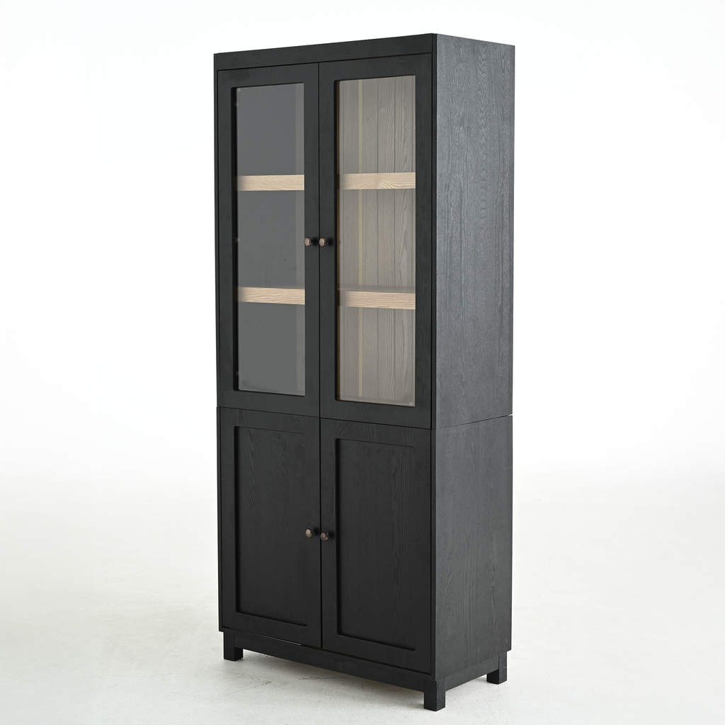 74.5'' Tall Display Cabinet with Glass Doors, Modern Style China Cabinet, Curio Cabinet for Collectibles Figures Trophies, for Hallways Living Room, Kitchen, Home, Studio or Workspace - Black