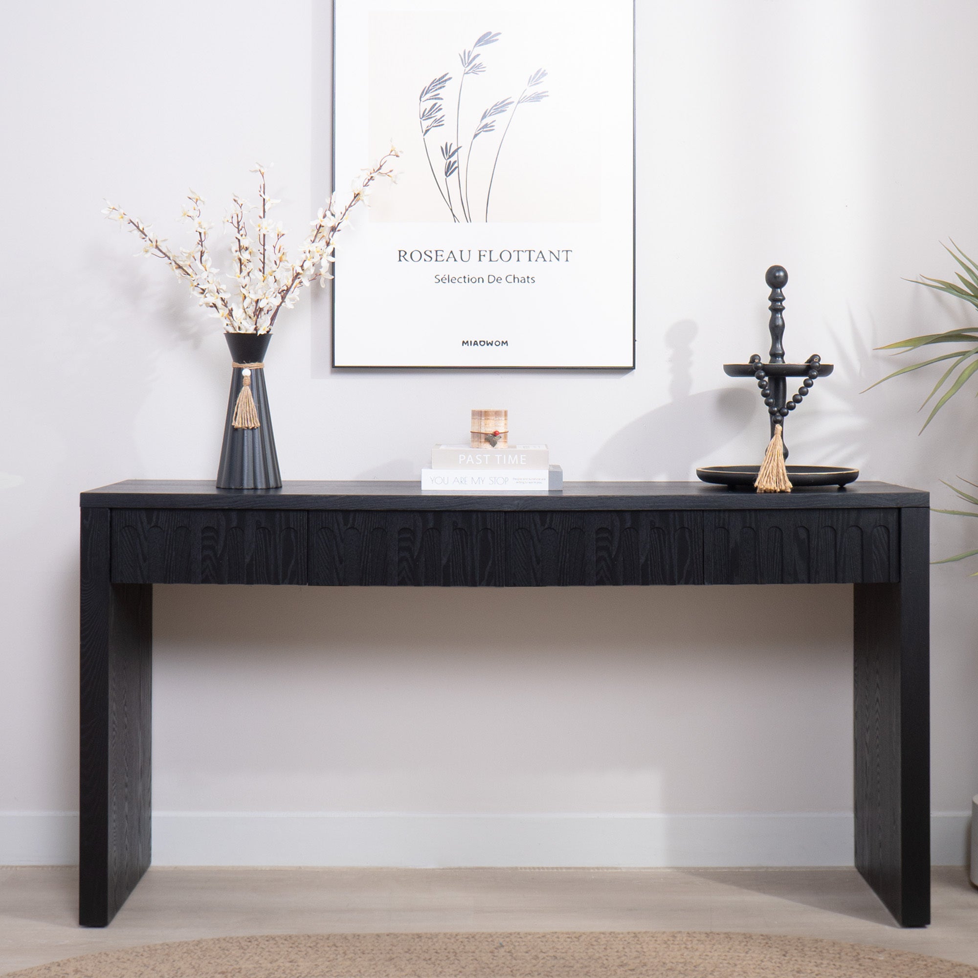 Modern Black Console Table with 4 Drawers – 59.2 Entryway Table with Storage