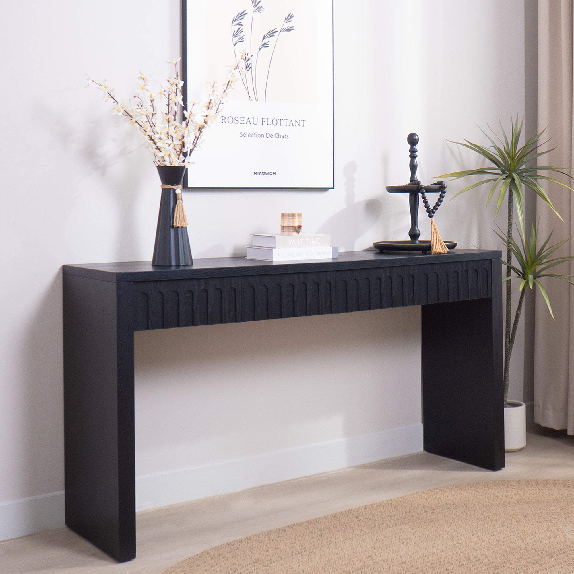 Modern Black Console Table with 4 Drawers – 59.2 Entryway Table with Storage
