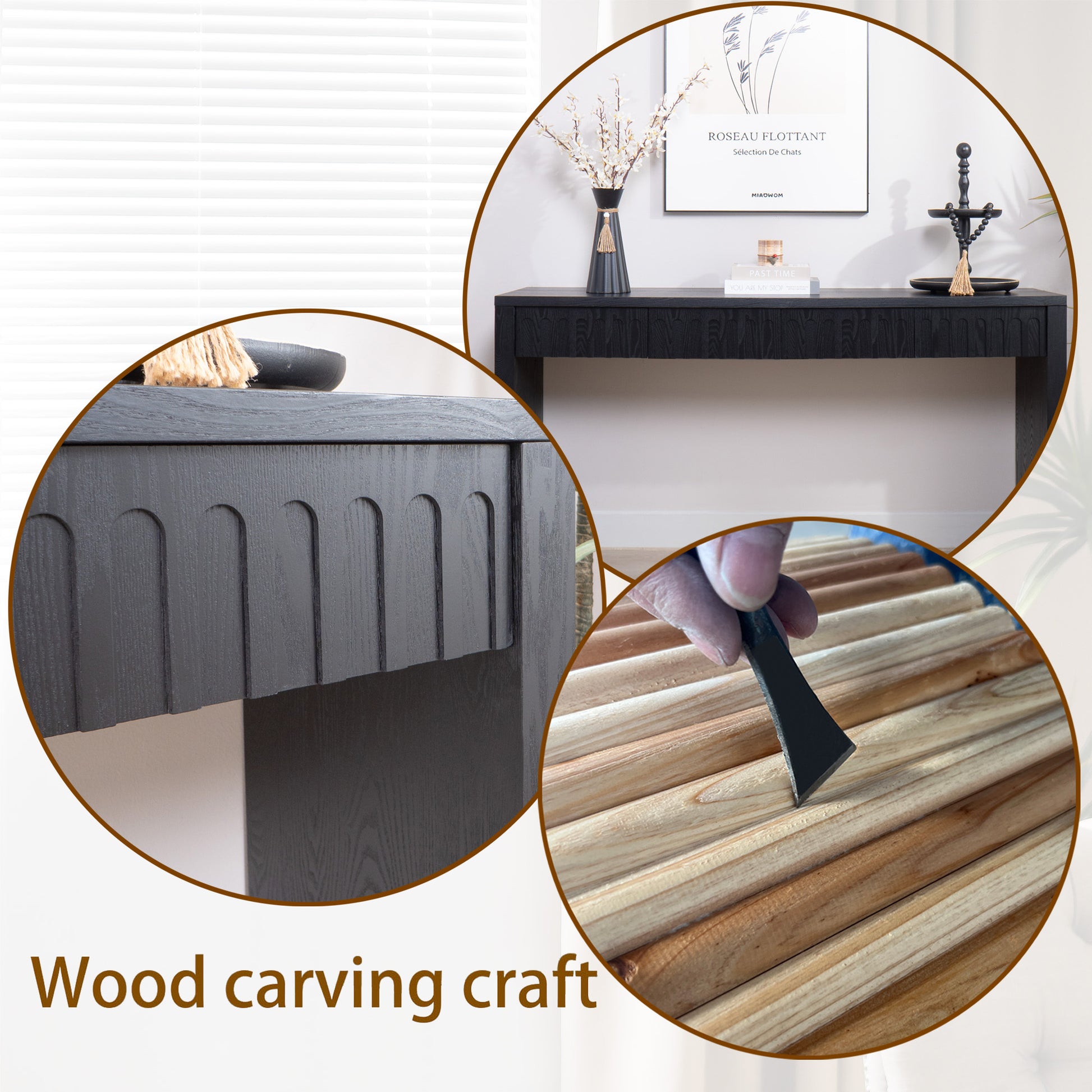 Modern Black Console Table with 4 Drawers – 59.2 Entryway Table with Storage