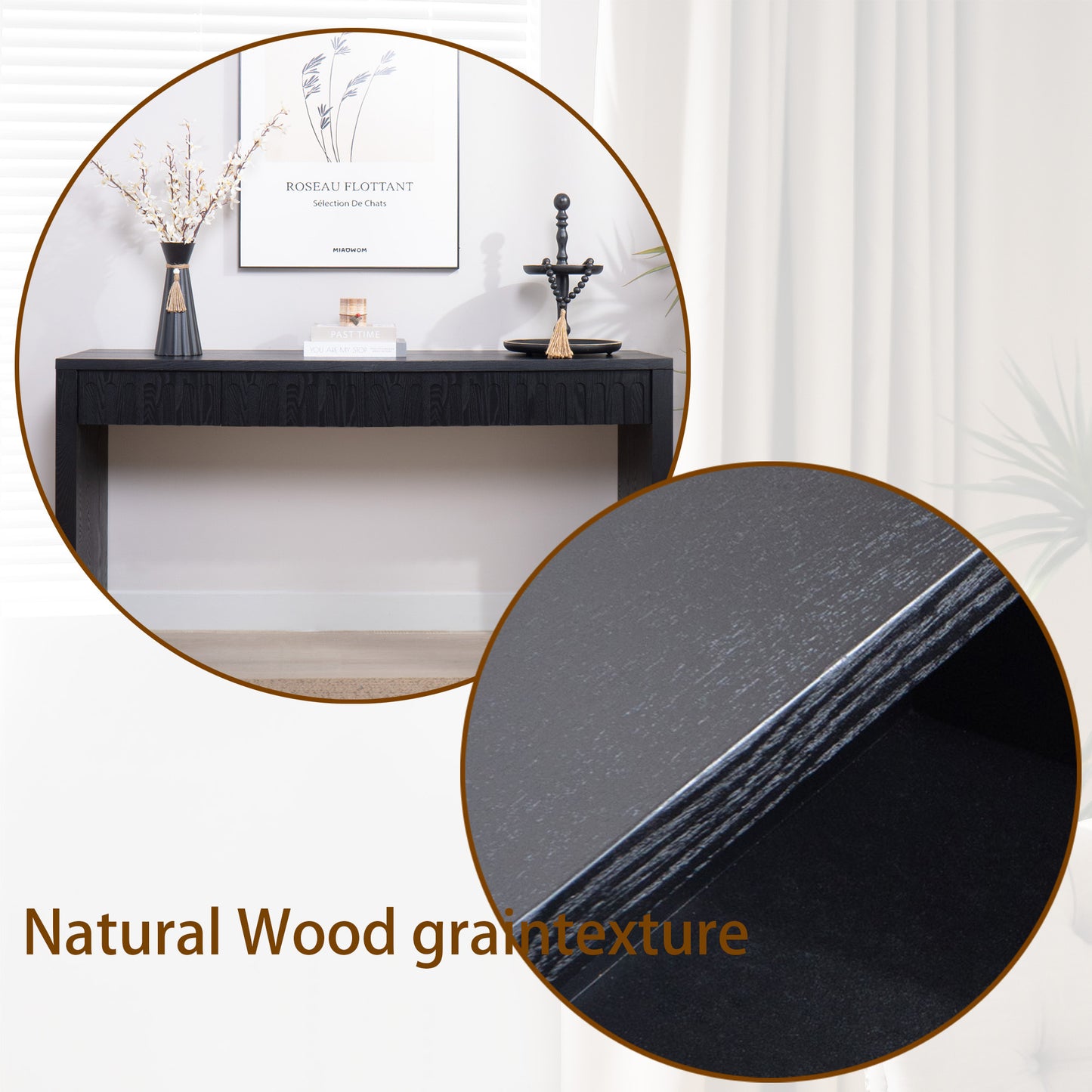 Modern Black Console Table with 4 Drawers – 59.2 Entryway Table with Storage