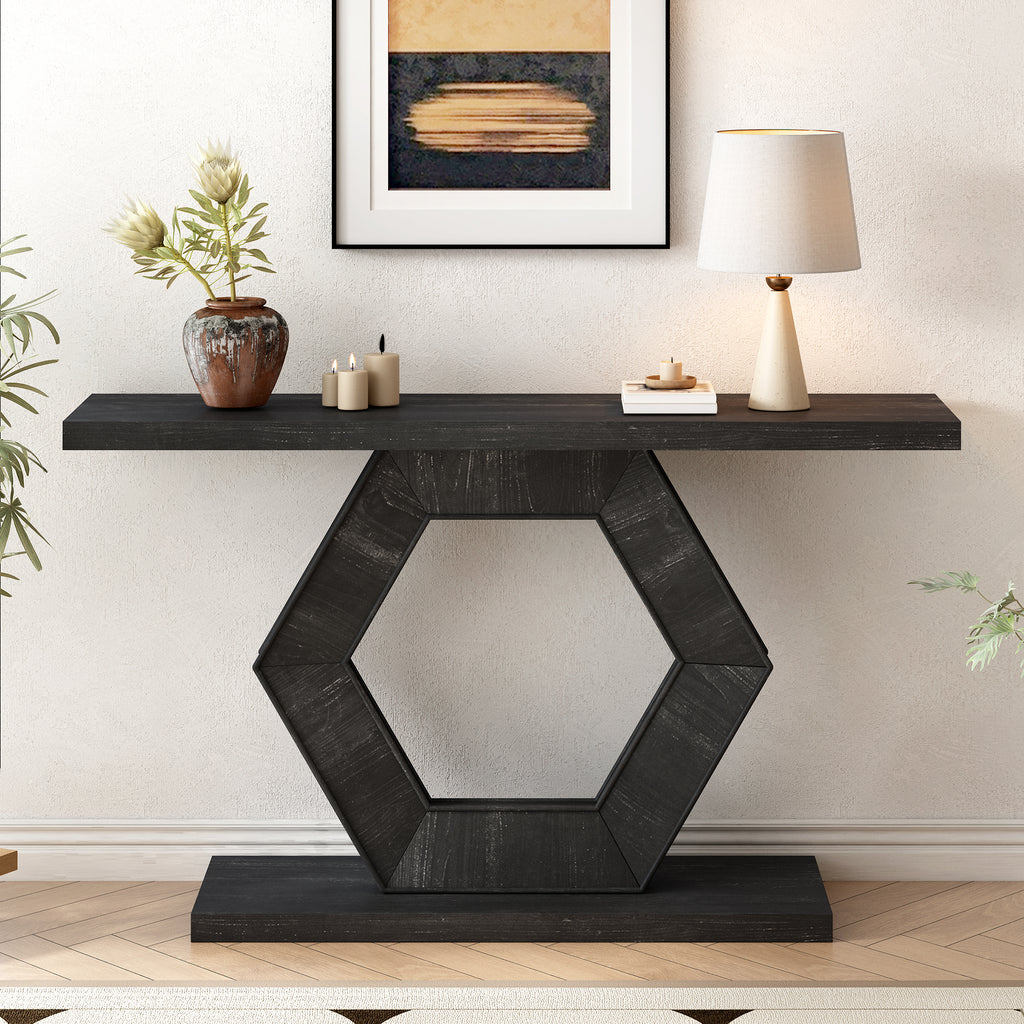 U_Style Modern Entryway Table with Innovative Hollow Hexagon Leg Structure and Premium Fir Veneer Finish for Sophistication,Suitable for Hallway, Entryway, Living Room