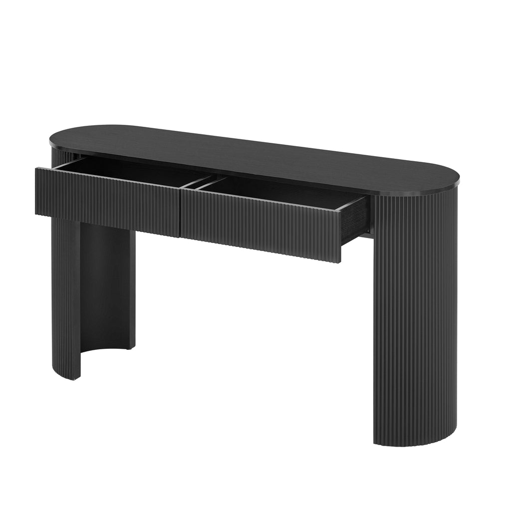 TREXM Entryway Table with Fluted Design, Modern Console Table with Storage, Oval Top and 2 Drawers for Entryway and Living Room (Black)