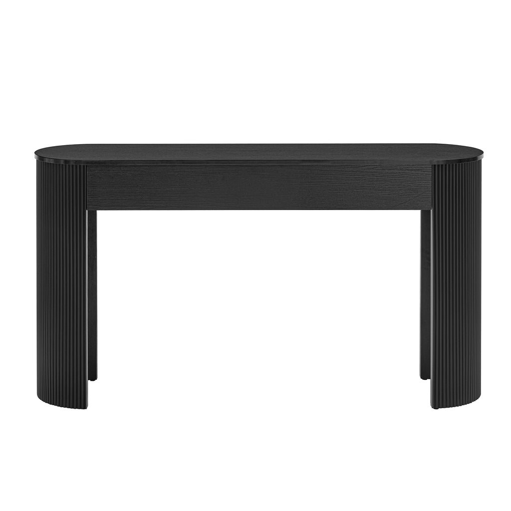 TREXM Entryway Table with Fluted Design, Modern Console Table with Storage, Oval Top and 2 Drawers for Entryway and Living Room (Black)