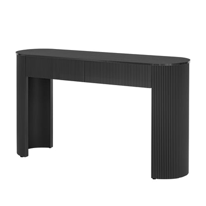 TREXM Entryway Table with Fluted Design, Modern Console Table with Storage, Oval Top and 2 Drawers for Entryway and Living Room (Black)